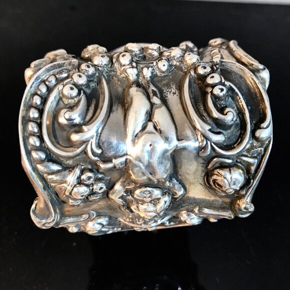 Antique Tiffany Cir.19th C Sterling Silver Cuff Bracelet Cherub Putti 925 Rare - Picture 2 of 13